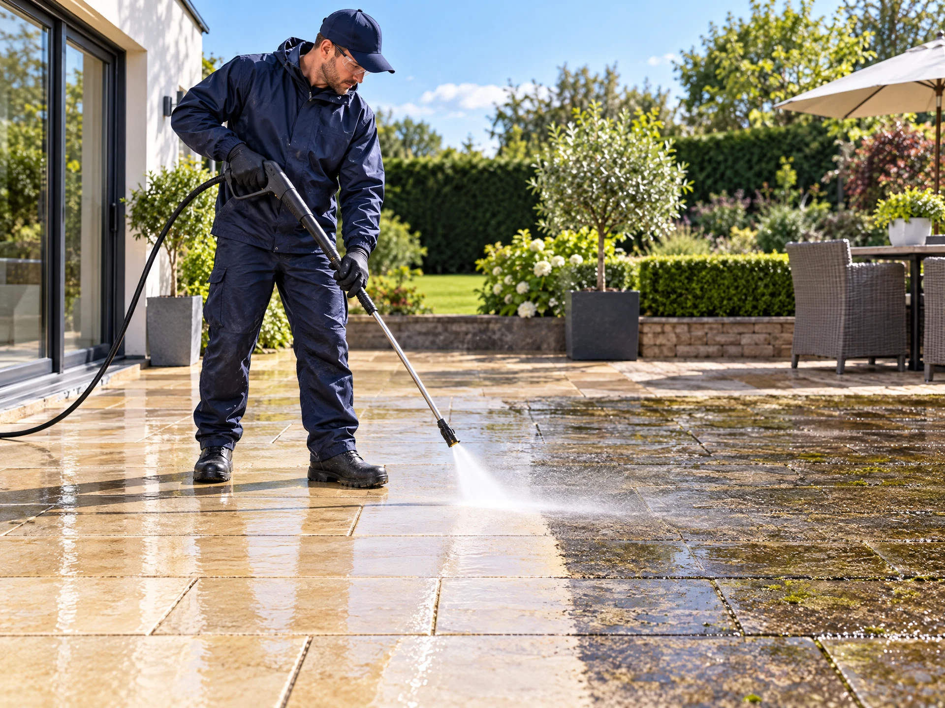 Power washing a patio